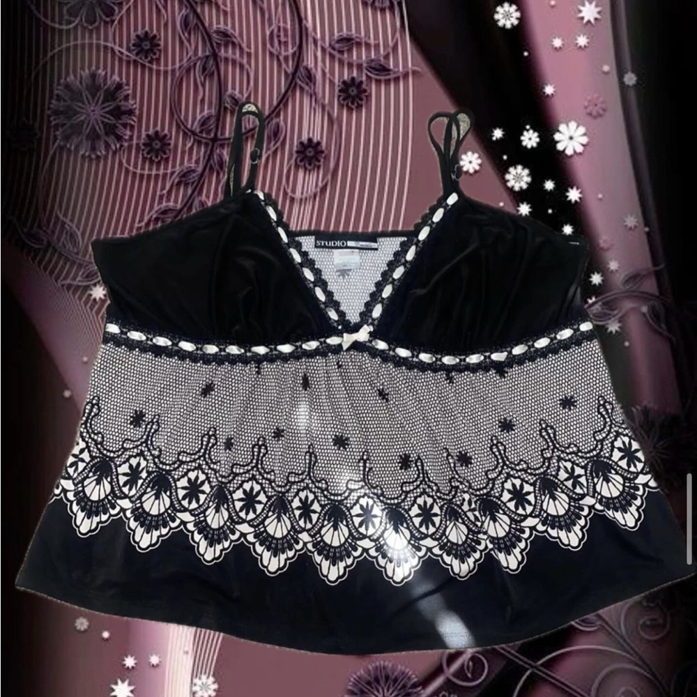 🎀Studio Donatella lace satin bow lingerie top🎀